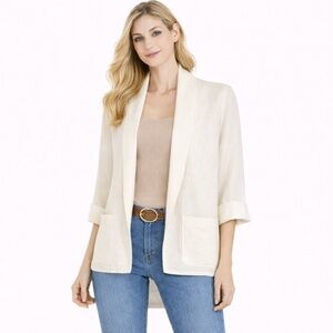 Cobblestone Living Italy Linen Open Front Cardigan Jacket Cream NWT L/XL Pockets